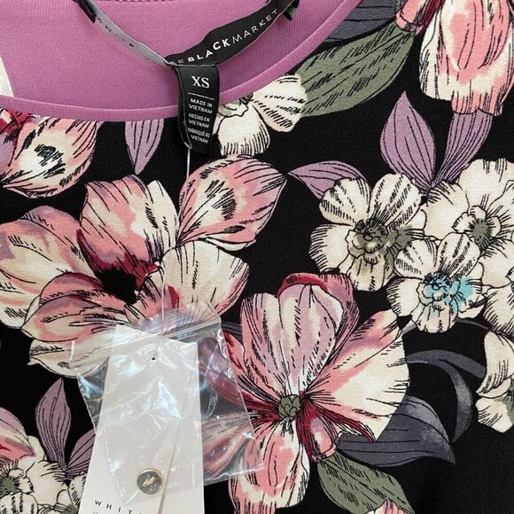 WHBM Purple Floral Print Reversible Sheath Midi Dress NWT Size Extra Small - Picture 3 of 6